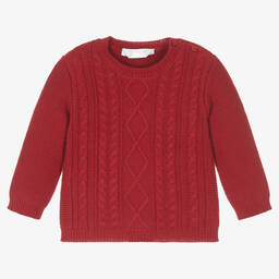Mayoral-Red Cotton Cable Knit Baby Sweater | Childrensalon Outlet