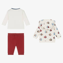 مايورال-طقم بدلة رياضية قطن جيرسي لون عاجي وأحمر للأطفال | Childrensalon Outlet