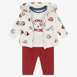 مايورال-طقم بدلة رياضية قطن جيرسي لون عاجي وأحمر للأطفال | Childrensalon Outlet