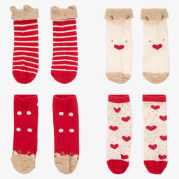 مايورال Newborn-جوارب قطن عضوي لون أحمر وعاجي وبيج (عدد 4) | Childrensalon Outlet