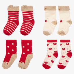 مايورال Newborn-جوارب قطن عضوي لون أحمر وعاجي وبيج (عدد 4) | Childrensalon Outlet