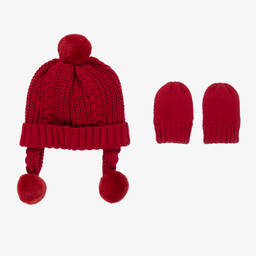 Mayoral-Red Knitted Baby Hat & Mittens Set | Childrensalon Outlet