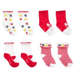 مايورال Newborn-جوارب مزيج قطن لون أحمر وأبيض للمولودات (عدد 4) | Childrensalon Outlet