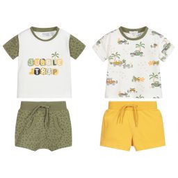 مايورال Newborn-شورت وتيشيرت قطن جيرسي لون أبيض، أصفر وأخضر (عدد 2) | Childrensalon Outlet
