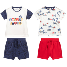 مايورال-شورت وتيشيرت قطن جيرسي لون كحلي وأبيض (عدد 2) | Childrensalon Outlet