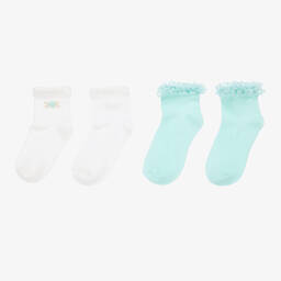 Mayoral-Teen Blue & White Cotton Socks (2 Pack) | Childrensalon Outlet