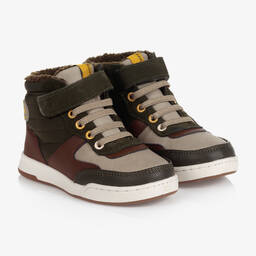 مايورال-ترينرز بكاحل عالي جلد وقماش لون أخضر كاكي | Childrensalon Outlet