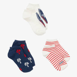 Mayoral-Teen Boys Ivory & Blue Palm Tree Socks (3 Pack) | Childrensalon Outlet