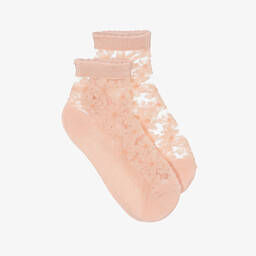 Mayoral-Teen Girls Blush Pink Floral Lace Socks | Childrensalon Outlet