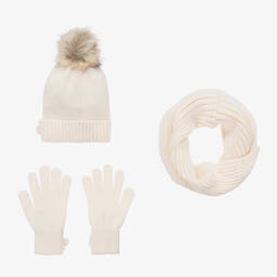 مايورال-طقم قبعة مزيج فيسكوز محبوك عاجي تينز بناتي | Childrensalon Outlet