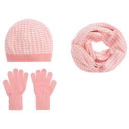 Mayoral-Teen Pink  Houndstooth Hat Set  | Childrensalon Outlet