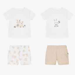 Mayoral Newborn-White & Beige Cotton Baby Shorts Set | Childrensalon Outlet