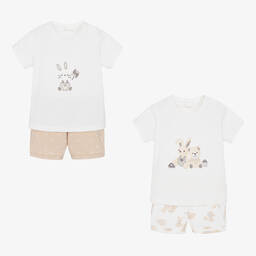 Mayoral Newborn-White & Beige Cotton Baby Shorts Set | Childrensalon Outlet