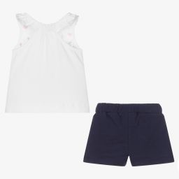 مايورال-طقم شورت أطفال بناتي قطن لون أبيض وكحلي | Childrensalon Outlet