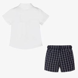 Mayoral-طقم شورت أطفال ولادي مزيج قطن وكتان لون أبيض وكحلي | Childrensalon Outlet