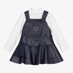 Mayoral-White & Blue Pinafore Dress | Childrensalon Outlet