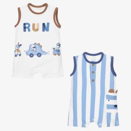 Mayoral Newborn-تبان قطن جيرسي لون أبيض ومقلم لون أبيض وأزرق للمواليد (عدد 2) | Childrensalon Outlet