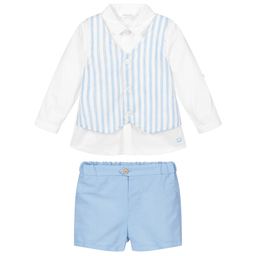 Mayoral-Белая рубашка с голубыми шортами | Childrensalon Outlet