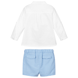 Mayoral-Белая рубашка с голубыми шортами | Childrensalon Outlet