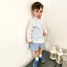 Mayoral-Белая рубашка с голубыми шортами | Childrensalon Outlet