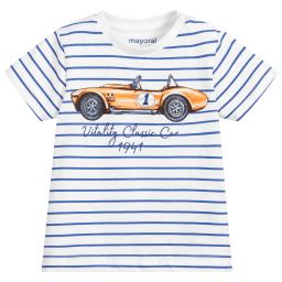 Mayoral-White & Blue Stripe T-Shirt | Childrensalon Outlet