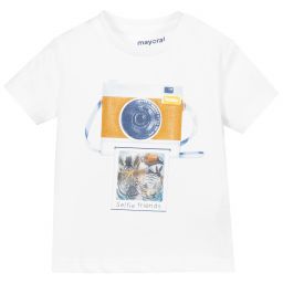 Mayoral-Белая хлопковая футболка с фотографией | Childrensalon Outlet