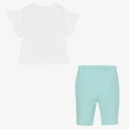 مايورال-طقم ليغنغز أطفال بناتي قطن لون أخضر أكوا وأبيض | Childrensalon Outlet