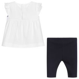 Mayoral-Белый топ с темно-синими легинсами | Childrensalon Outlet
