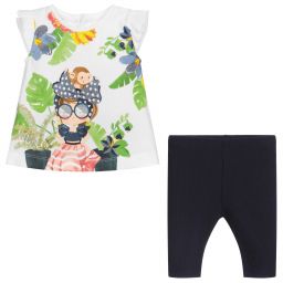 Mayoral-Белый топ с темно-синими легинсами | Childrensalon Outlet