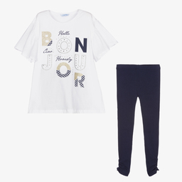 Mayoral-Белый топ и синие легинсы | Childrensalon Outlet