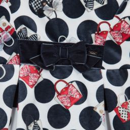 Mayoral-White & Navy Blue Velour Dress | Childrensalon Outlet