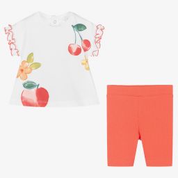 Mayoral Для новорожденных-Комплект с белым топом и оранжевыми легинсами | Childrensalon Outlet