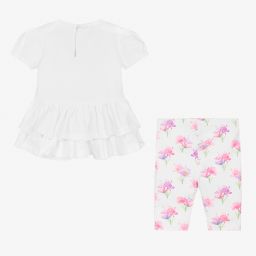 Mayoral-Белое платье и легинсы в розовый цветочек | Childrensalon Outlet