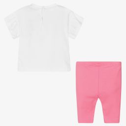 مايورال-طقم ليغنغز أطفال بناتي قطن جيرسي لون أبيض وزهري | Childrensalon Outlet