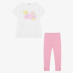 Mayoral-White & Pink Leggings Set | Childrensalon Outlet
