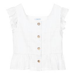 Mayoral-بلوز قطن مكشكشة لون أبيض وفضي للبنات | Childrensalon Outlet