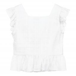 Mayoral-بلوز قطن مكشكشة لون أبيض وفضي للبنات | Childrensalon Outlet