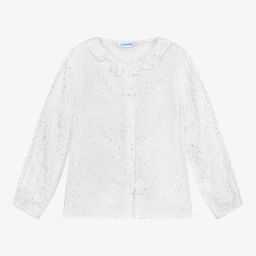 Mayoral-Белая блузка с серебристыми сердечками | Childrensalon Outlet