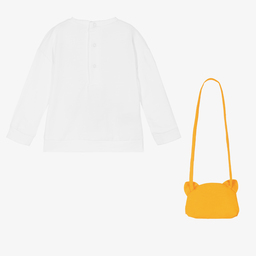 Mayoral-سويتشيرت وحقيبة أطفال بناتي قطن جيرسي لون أبيض وأصفر | Childrensalon Outlet