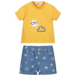 Mayoral Для новорожденных-Комплект из желтой футболки с синими шортами | Childrensalon Outlet
