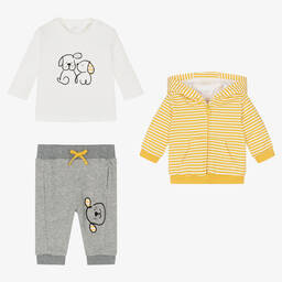 مايورال-طقم بدلة رياضية قطن جيرسي لون رمادي وأصفر للأطفال | Childrensalon Outlet