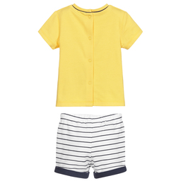 مايورال-شورت وتوب قطن جيرسي لون أصفر، أبيض وكحلي للمواليد | Childrensalon Outlet