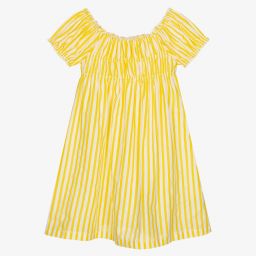 Mayoral-فستان قطن مقلم لون أصفر وأبيض | Childrensalon Outlet