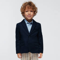 Mayoral-Young Gentleman's Navy Linen-Cotton Jacket | Childrensalon Outlet