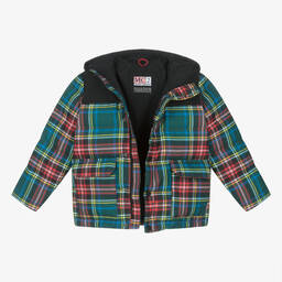 MC2 Saint Barth-Boys Green Tartan Peanuts Down Puffer Jacket | Childrensalon Outlet