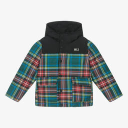 MC2 Saint Barth-Boys Green Tartan Peanuts Down Puffer Jacket | Childrensalon Outlet