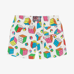 MC2 Saint Barth-Boys White Rubik's Cube Swim Shorts | Childrensalon Outlet