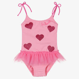 MC2 Saint Barth-Girls Pink Glitter Hearts Swimsuit | Childrensalon Outlet