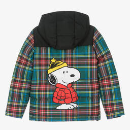 MC2 Saint Barth-Teen Boys Green Tartan Peanuts Puffer Jacket | Childrensalon Outlet