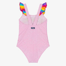 MC2 Saint Barth-Розовый купальник с ламой на фоне радуги | Childrensalon Outlet